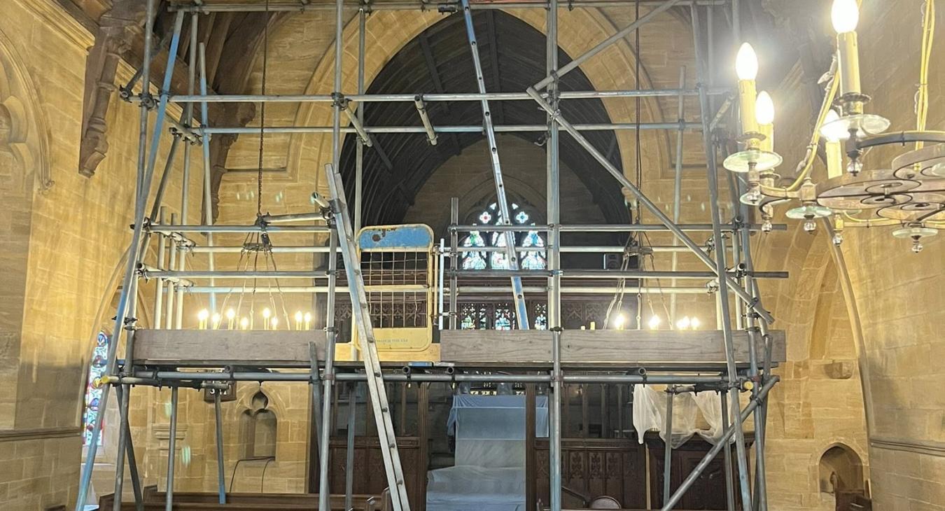 lighting, infrared heating, under-pew heating systems installation in St James Church